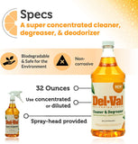 Del-Val Super Concentrated Orange Cleaner and Degreaser - An All In One Biodegradable and Non Corrosive Citric Extract Solvent, Degreaser and Deodorizer for Tough Jobs and Everyday Needs