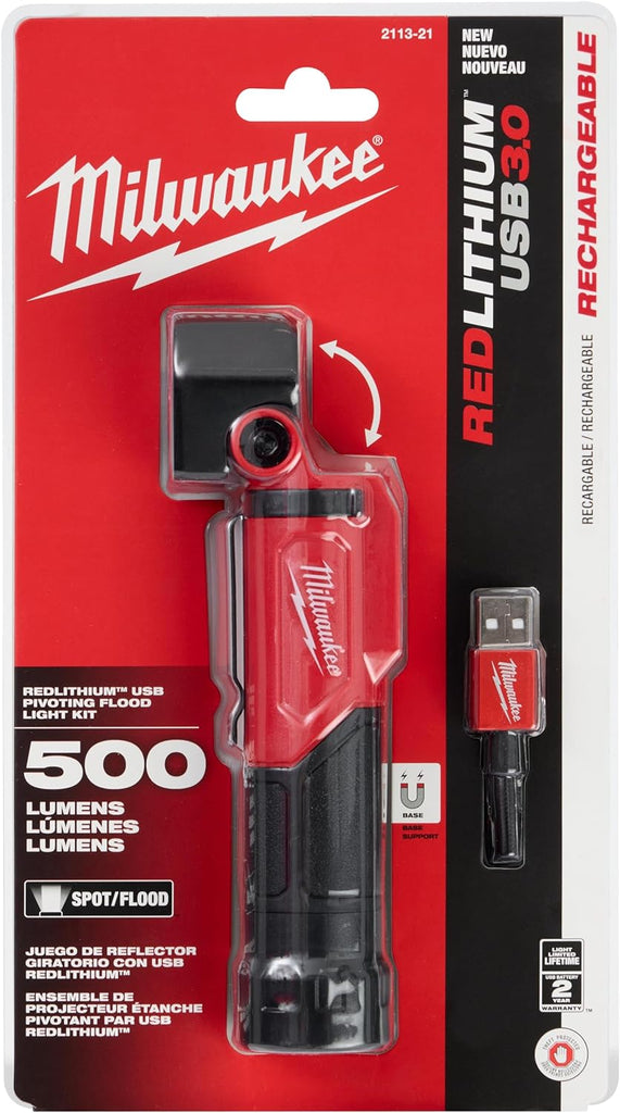 milwaukee 500 lumens led pivoting redlithium usb flashlight Milwaukee USB Rechargeable Pivoting LED – Peach Country Tractor
