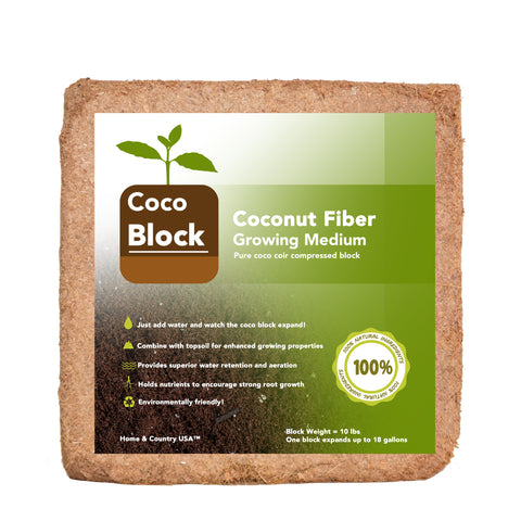 Home and Country USA Coconut Fiber Compressed Coco Coir Brick. Great to use as a Compost Starter for Your Home Garden.
